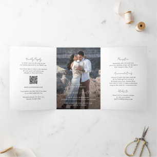 Elegant Photo QR Code Modern Wedding Tri-Fold Invitation