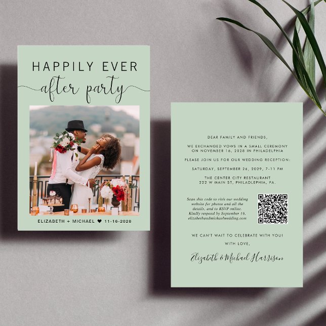 Elegant Photo QR Code Sage Wedding Reception Invitation (Creator Uploaded)
