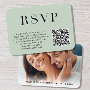 Elegant Photo QR Code Sage Wedding RSVP Enclosure Card