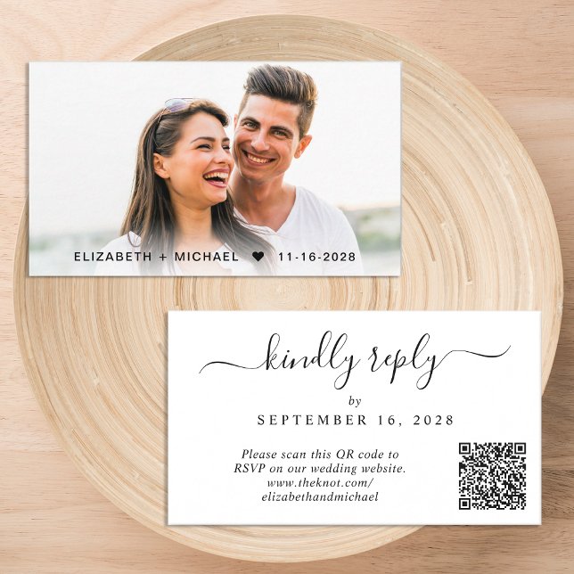 Elegant Photo QR Code Wedding RSVP Enclosure Card (Our user-friendly template will generate your QR code automatically from your website address)