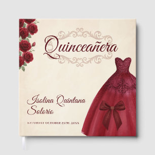 Elegant Photo Quinceanera 15th birthday Burgundy  Guest Book