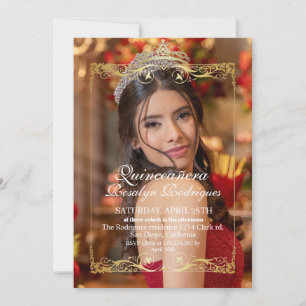Elegant Photo Quinceañera Gold Invitation