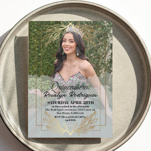 Elegant Photo Quinceanera Gold Tiara Invitation