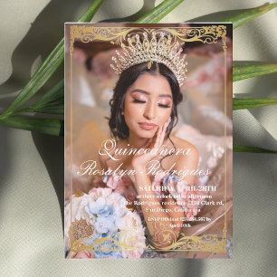 Elegant Photo Quinceanera Gold White Invitation