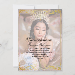 Elegant Photo Quinceanera Gold White Invitation