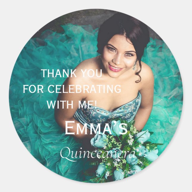 Elegant Photo Quinceañera Thank You  Classic Round Sticker (Front)