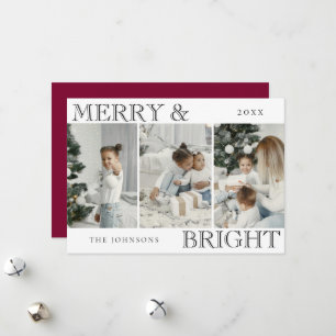 Elegant Photo Red Merry and Bright Christmas Holiday Card