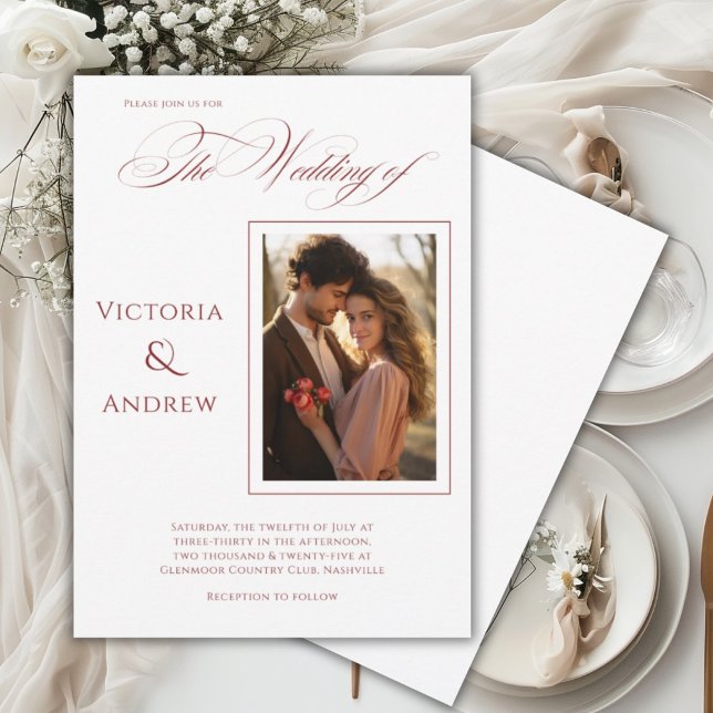 Elegant Photo Red Modern Wedding Invitation (Creator Uploaded)