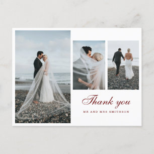 Elegant Photo Red Wedding Thank You Postcard