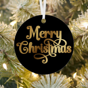 Elegant Photo Retro Black and Gold Merry Christmas Metal Tree Decoration