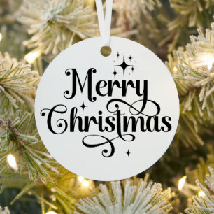 Elegant Photo Retro Merry Christmas Black & White Metal Tree Decoration