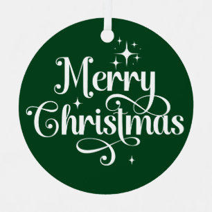 Elegant Photo Retro Merry Christmas Green Keepsake Metal Tree Decoration