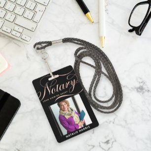 Elegant Photo Rose Gold Notary Loan Agent   ID Badge