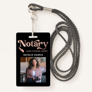 Elegant Photo Rose Gold Notary Loan Agent ID Badge