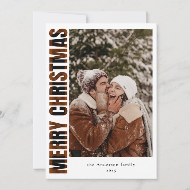Elegant Photo Rustic Plaid Merry Christmas Holiday Card (Front)
