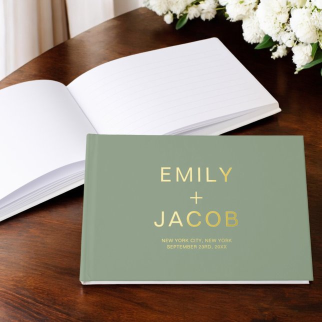 Elegant Photo Sage Green Gold Modern Minimalist Guest Book (Creator Uploaded)