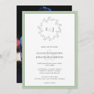 Elegant Photo Sage Green Monogram Wreath  Invitation