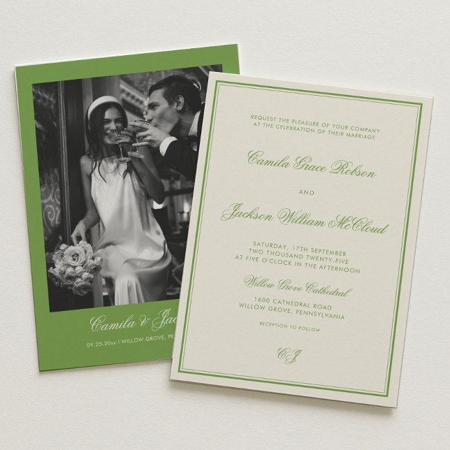 Elegant Photo Sage Green Wedding Invitation (Creator Uploaded)