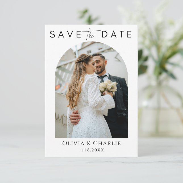 Elegant Photo Save the Date Card (Standing Front)