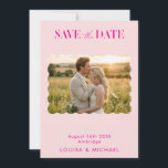 Elegant Photo Save The Date Card Blush Pink<br><div class="desc">Blush pink save the date invitation showcases a romantic sunset photo framed in an elegant scalloped design, perfect for announcing your special day. The soft pastel background paired with modern serif and script typography creates a refined and timeless aesthetic. Ideal for couples planning boho, rustic, or outdoor weddings, especially in...</div>