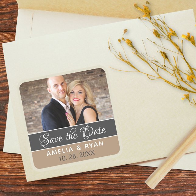 Elegant Photo Save the Date Wedding Square Sticker (Creator Uploaded)