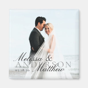 Elegant Photo Script Date Names Wedding Favour Magnet