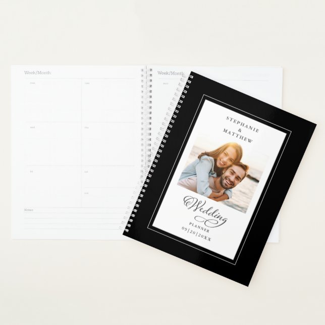 Elegant Photo Script Modern Black & White Wedding Planner (Display)