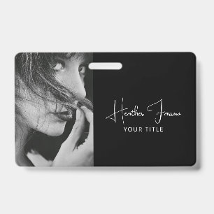 Elegant Photo Script Name Title  ID Badge