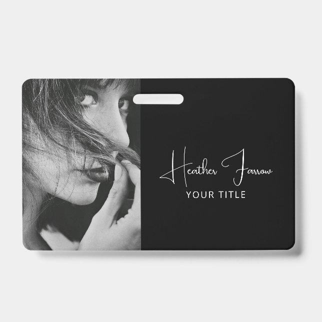 Elegant Photo Script Name Title  ID Badge (Front)