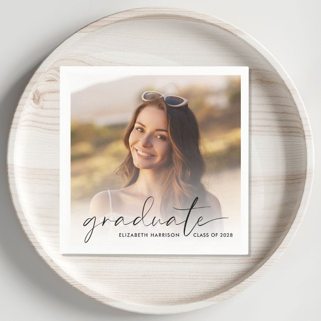 Elegant Photo Script Overlay Graduation Party Napkin (Creator Uploaded)