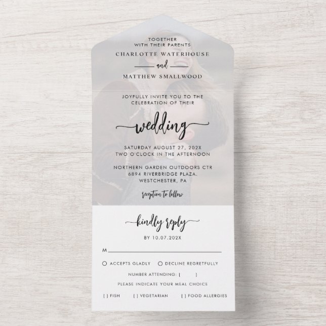 Elegant Photo Script Wedding All In One Invitation (Inside)