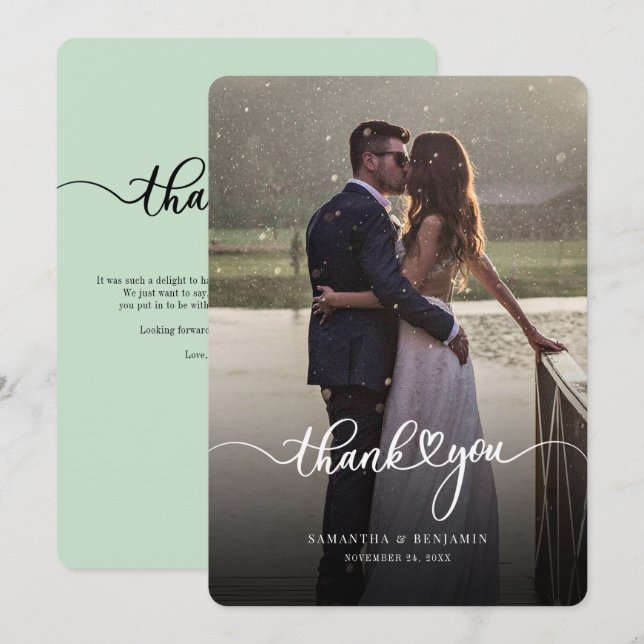 Elegant Photo Script Wedding Thank You Card (Front/Back)