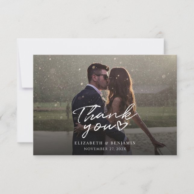 Elegant Photo Script Wedding Thank You Card (Front)