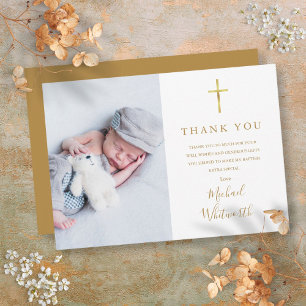Elegant Photo Signature Script Baptism Thank You Card