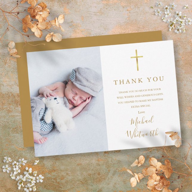 Elegant Photo Signature Script Baptism Thank You Card (Elegant Photo Signature Script Baptism Thank You Card)