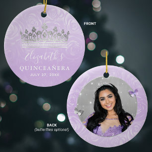 Elegant Photo Silver and Light Purple Quinceanera Ceramic Tree Decoration