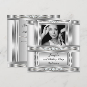 Elegant Photo Silver White Diamond Birthday Party Invitation