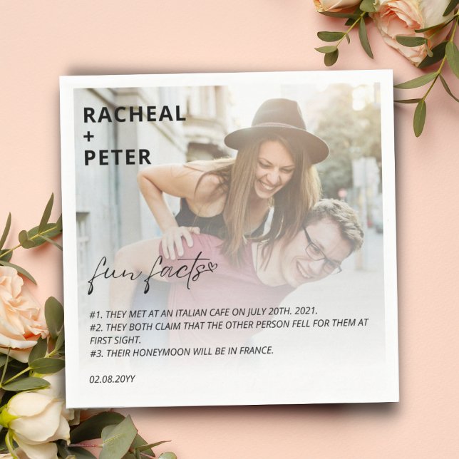 Elegant Photo Simple Couple Fun Fact for Wedding  Napkin (Creator Uploaded)