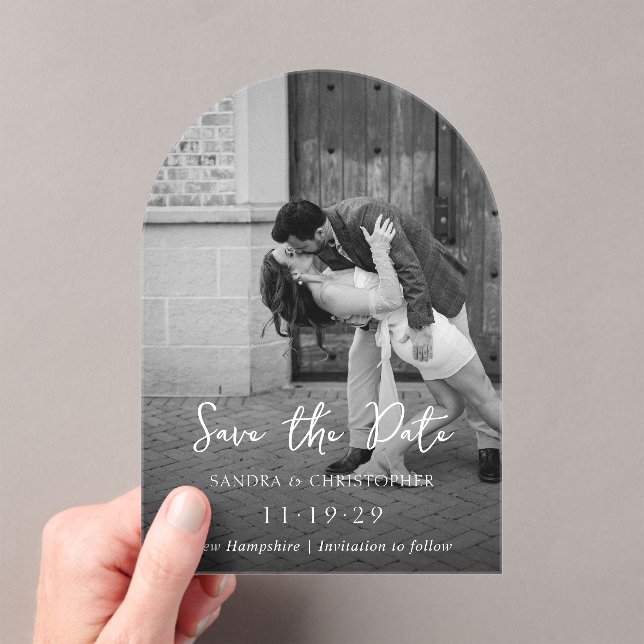 Elegant Photo Simple Modern Wedding Save the Date Acrylic Invitations (Insitu (Handheld))