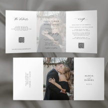 Elegant photo simple wedding RSVP details QR code 