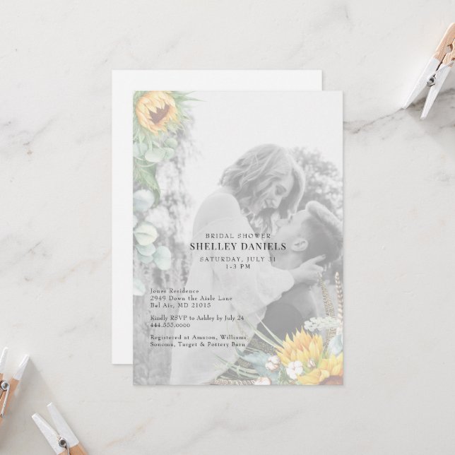 Elegant Photo Sunflower Floral Bridal Shower  Invitation (Front/Back In Situ)