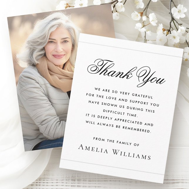 Elegant photo sympathy bereavement white thank you card (Elegant photo sympathy bereavement white thank you card)