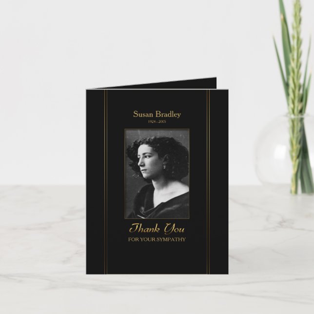 Elegant Photo Sympathy Thank You with gold piping Card (Front)