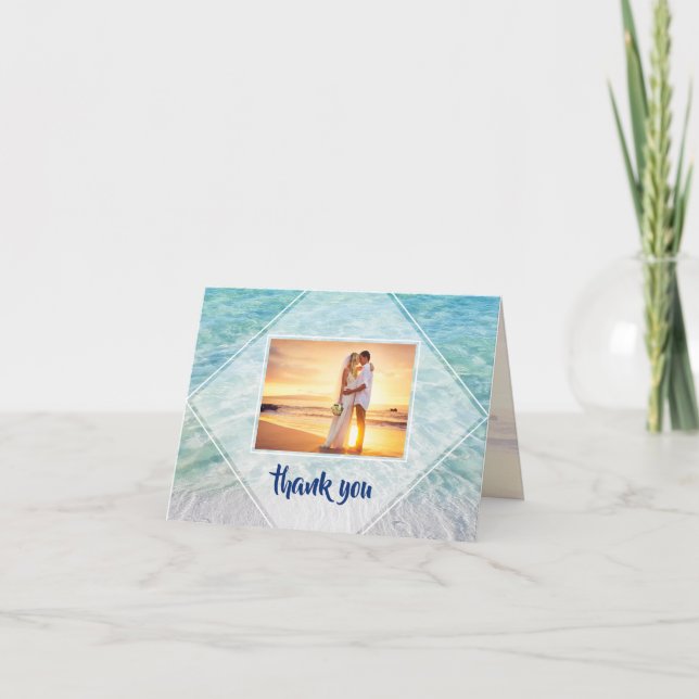 Elegant Photo Tropical Beach Destination Wedding Thank You Card (Front)