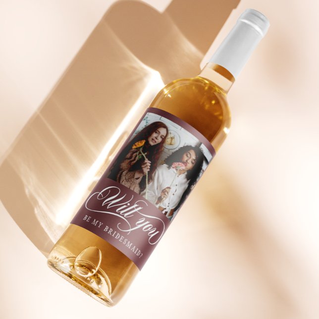 Elegant Photo Typography Bridesmaid Proposal Wine Label (Creator Uploaded)