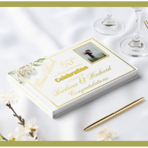 Elegant Photo Wedding Anniversary Party Gold Foil  Guest Book