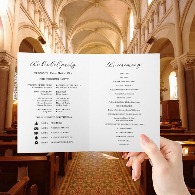 Elegant Photo Wedding Ceremony Timeline Program Card (Creator Uploaded)