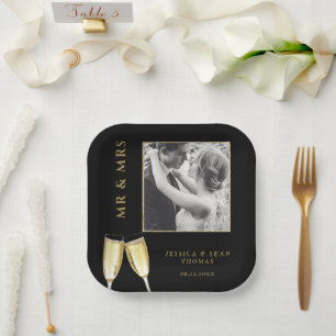 Elegant Photo Wedding Champagne Paper Plate