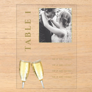 Elegant Photo Wedding Champagne Table Number