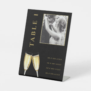 Elegant Photo Wedding Champagne Table Number Pedestal Sign